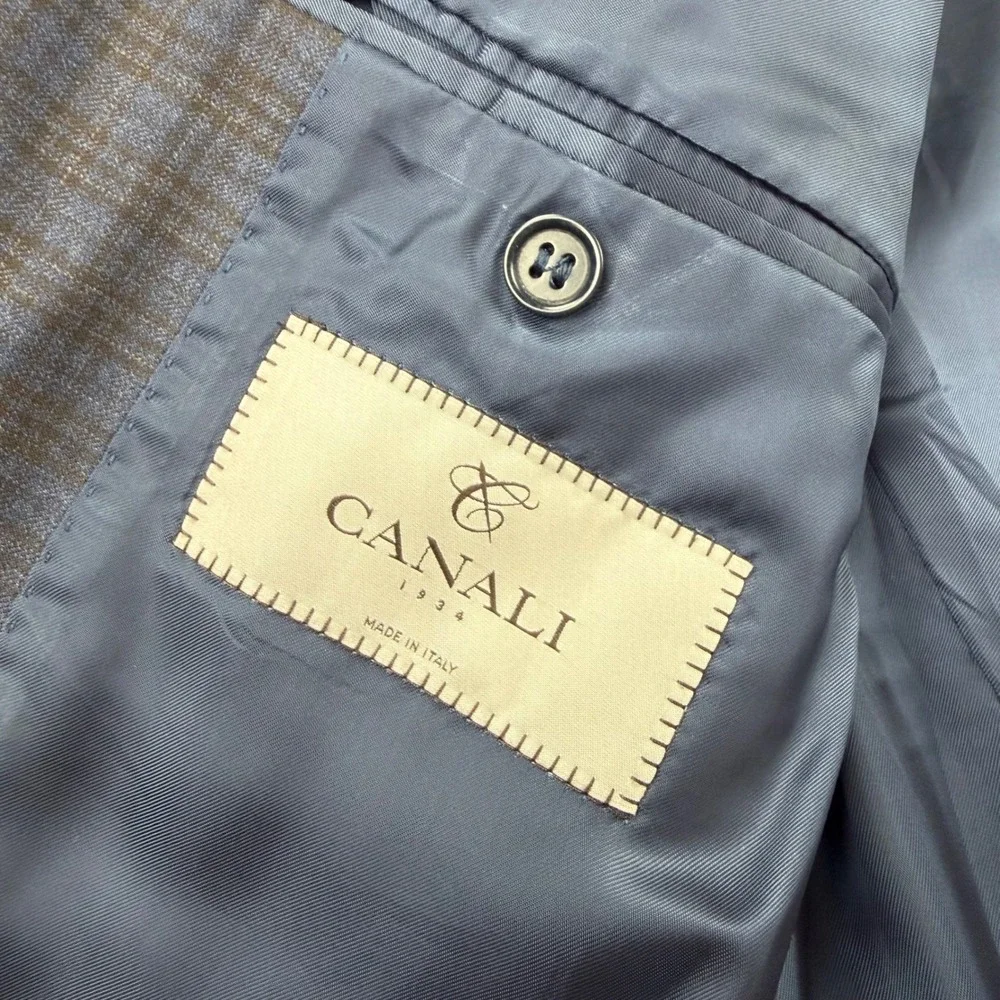 Canali 1934 Mens Blue Brown Plaid Wool Blazer Sport Coat Made in Italy 42R
